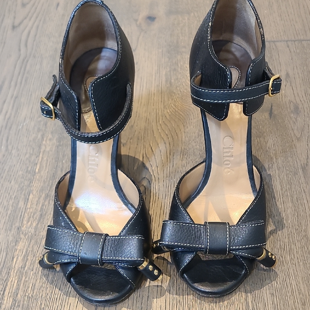 Chloe Black Leather High Heel Sandals